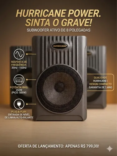 SUBWOOFER ATIVO HURRICANE PS8 - TUNE UP SUBWOOFER
