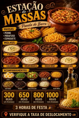 Estação de massas ,estação de açai,estação de lanches !!!!!!