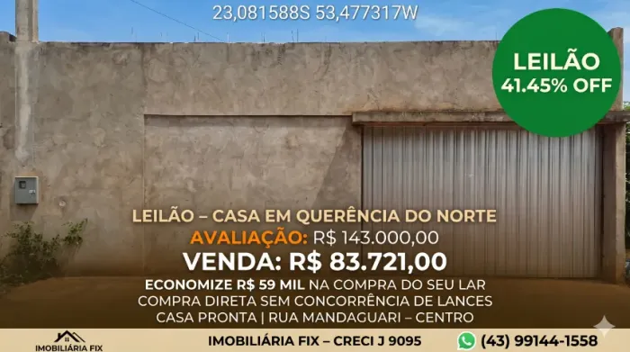 ? QUERÊNCIA DO NORTE - VENDA ONLINE: SUA CASA COM 41,45% OFF
