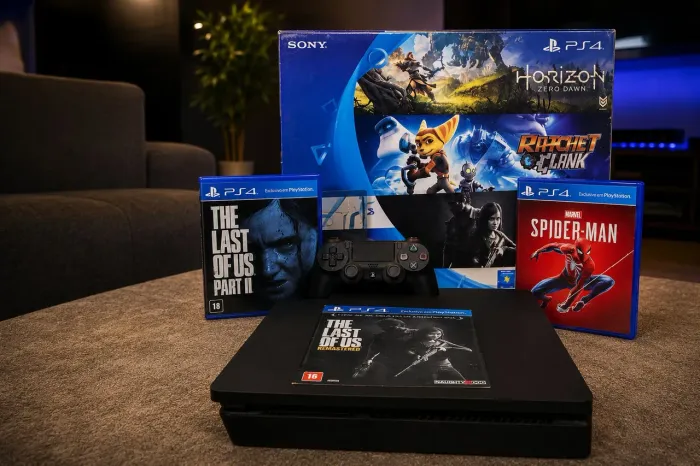 PS4 Slim, 500 GB + The last of us, The last of us parte 2 e Marvel Spider-man