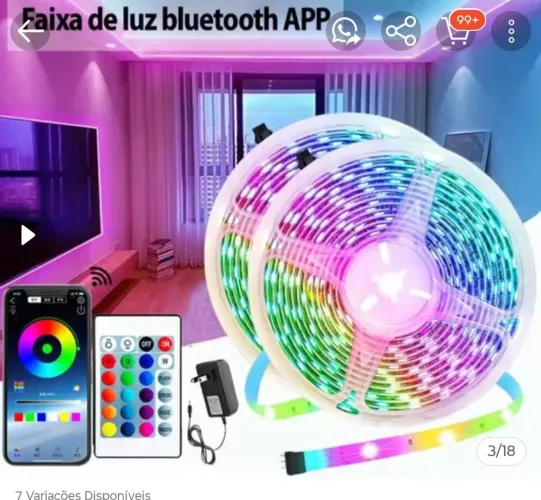 Kit 2 Fitas LED 5m com controle e bluetooth