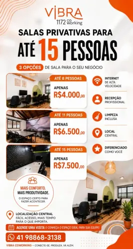 Salas Privativas em Coworking em Curitiba, Batel/Merces/Centro.