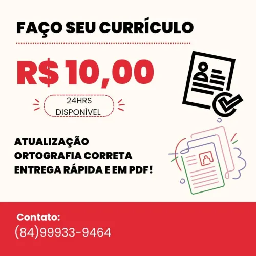 FAÇO SEU CURRÍCULO! 24HRS DISPONÍVEL