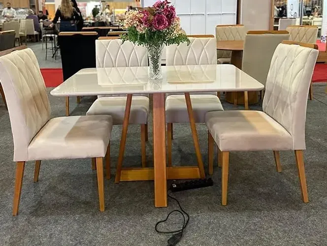 Conjunto Mesa 90 Com Vidro Parisy 4 Cadeiras Madeira Maciça