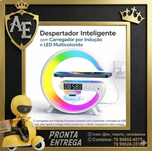 Caixa Som Luminaria e carregador por indução