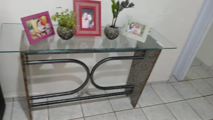 Mesa de vidro e rack de vidro