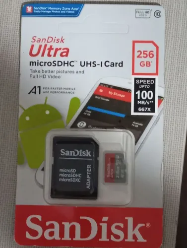 Cartão micro SD sandisk 256 GB 100 mbs classe a A1