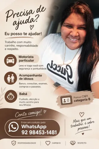 SUA MOTORISTA, BABÁ OU ACOMPANHTE IDOSOS