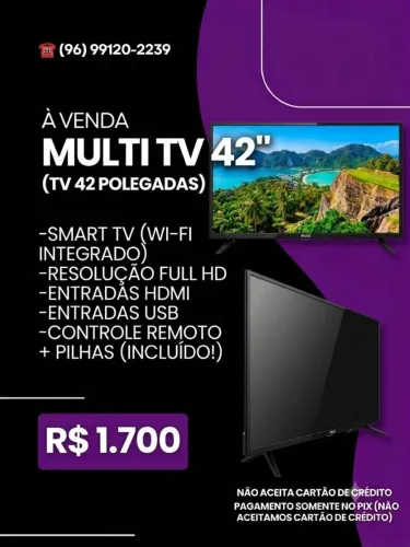Smart TV 42" Multi Full HD (Wi-Fi, HDMI, USB) - R$ 1.700 no Pix.