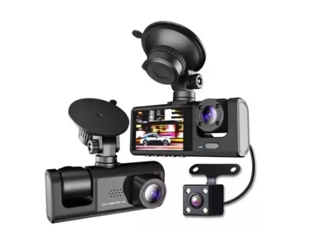 Câmera Veicular Tripla Black Box Vision HD com Tela IPS