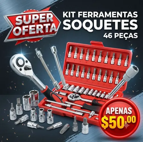 Kit Maleta Ferramentas Soquete 46 peças