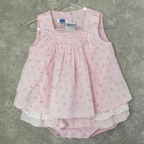Vestido Florido Chicco Rosa Com Body e Botões Tamanho 12 Meses