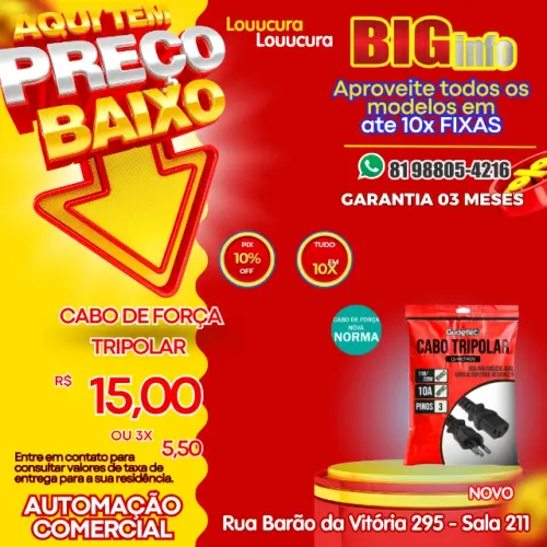 Cabo de Força 3 Pinos ATX 1,5 Metros Pc Video Game Fonte