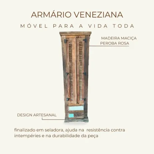 Armário veneziana madeira maciça peroba rosa