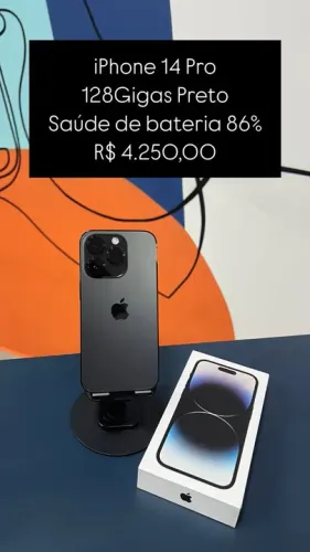 iPhone 14 Pro 128GB Preto Saúde de bateria 86% R$ 4.250,00 | Loja Fisica |