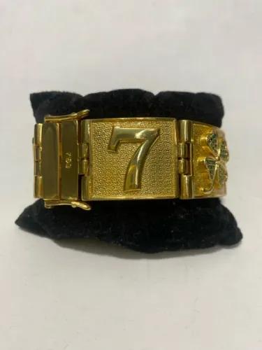 Pulseira maciça bracelete sete trevo em banho de Ouro 18k com Número 7 e Trevo de 4 Folhas