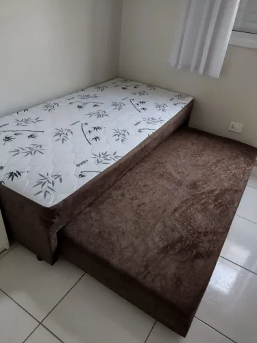 Cama box solteiro com colchão Acoplado e auxiliar bicama 