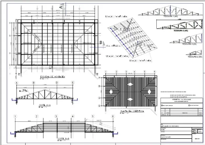 Projetos para fabricação de estruturas metálicas, mezanino, escadas com detalhamento