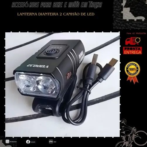 Lanterna Dianteira Bike 2 Led 800 lumens Recarregável Usb Com Medidor<br>