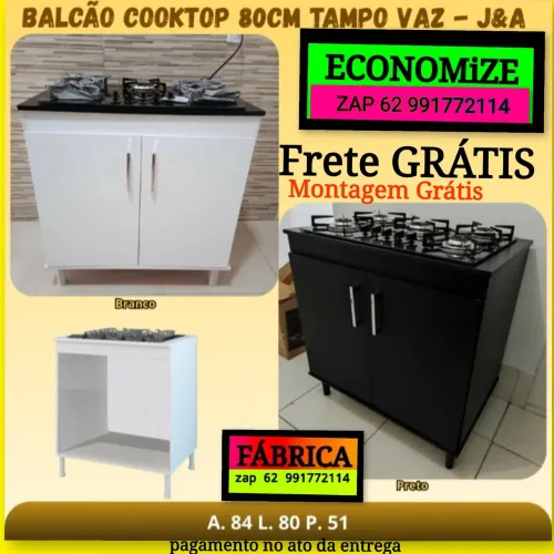 Balcão com FOGÃO COOKTOP 5 BOCAS MONTAGEM GRÁTIS