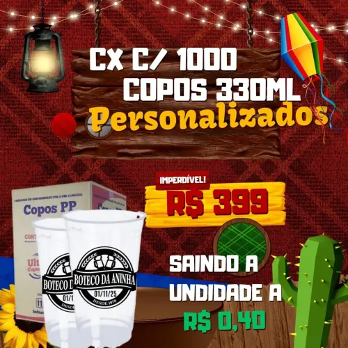 1000 Copos Personalizados 330ml