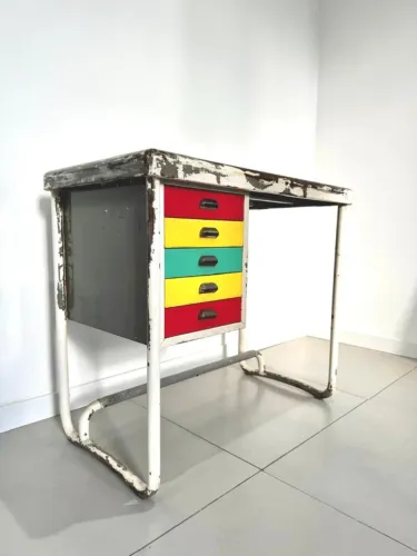 Mesa Antiga de Dentista Estilo Industrial -  de Ferro com 5 gavetas - Peça Rara