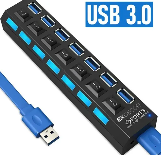 Hub USB 3.0 com 7 Portas e Interruptores - Novo