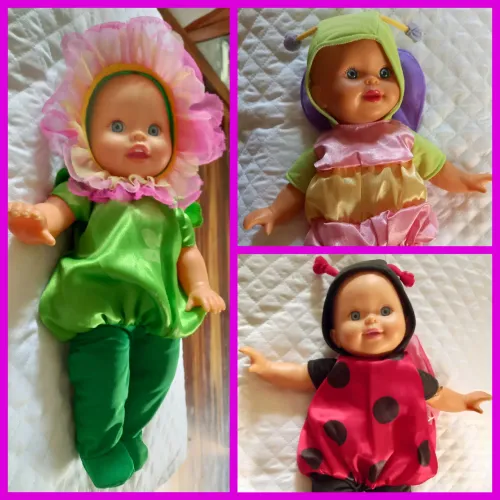 Trio da coleção Little Mommy Mattel & Fisher Prace. Florzinha, Borboletinha e Joaninha.