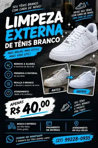 Limpeza Externa de Tênis Branco - Busco e Entrego Grátis em Vila Velha!