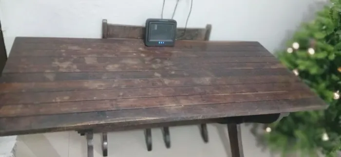 Conjunto Mesa Rústica de Jantar em Madeira de Lei Antiga + 4 Cadeiras