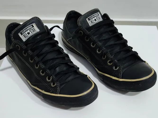 Tênis Converse All Star Couro Preto Mono Nº43 - Vintage Raro - Estilo Diferenciado
