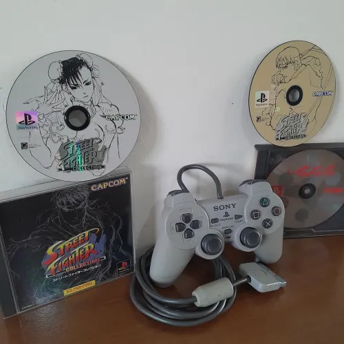 Lote Controle Original Ps1 Japonês Raro 2 Jogos Originais Street Fighter e Speed Racer