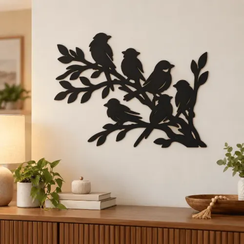 Quadro Decorativo Mdf Pássaros Nos Galhos Arte Vazada