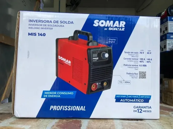 Máquina de Solda Profissional Inversora 140A Bivolt manual Somar kVA 6,5