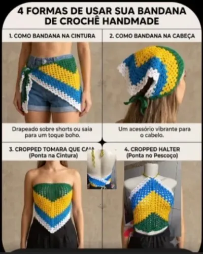 CROPED/BANDANA DE CROCHET TRORÇA OELO BRASUL C ESTILO