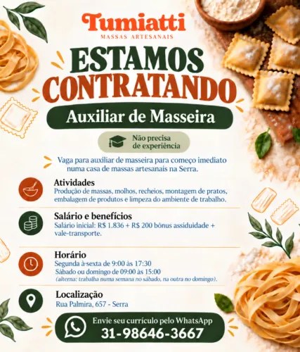 Vaga Auxiliar de Masseira (não precisa experiência)