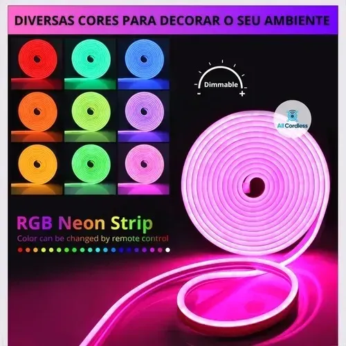 Fita LED neon flexível de 5m com alto brilho e corte de 2,5cm Pronta Entrega
