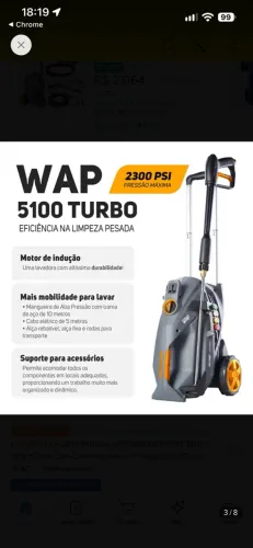 LAVADORA DE ALTA PRESSÃO WAP 5100, 220v , USADA, FUNCIONANDO