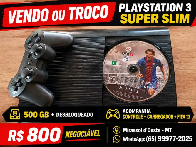 VENDO OU TROCO ? PLAYSTATION 3 SUPER SLIM 500 GB* 800 Reais