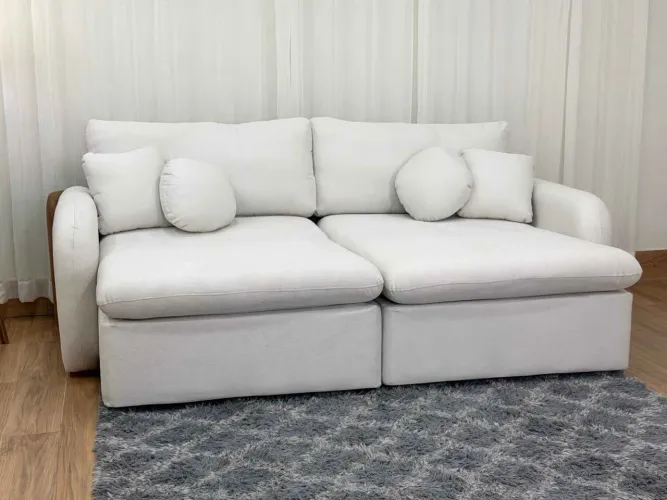 Sofa Cama Organ Molas Ensacadas 2.30m - Bege Linho/Marrom Entrega Rápida