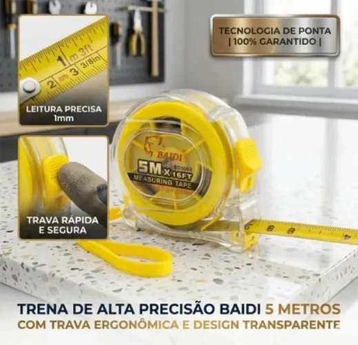 Trena 5 metros amarela caixa transparente