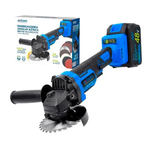 Esmerilhadeira Angular 48V Brushless Sem Fio 2 Baterias Kit 25 Peças Com Maleta