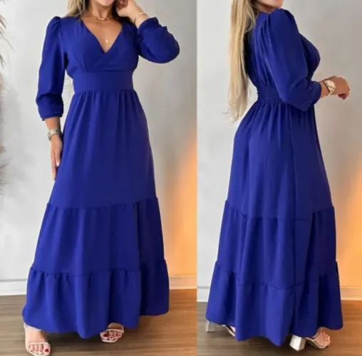 Vestido Longo Plus Size - Azul