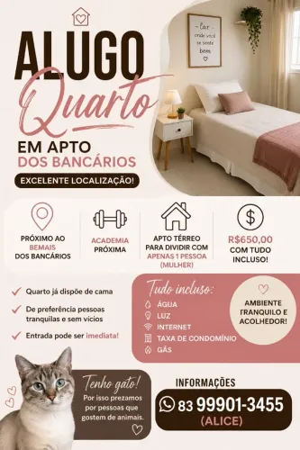 Quarto para alugar Nos Bancários