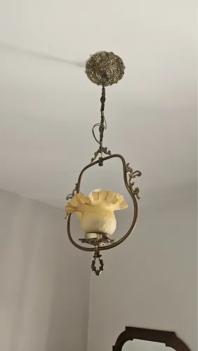 Lustre Colonial Antigo em Metal e Vidro - Vintage