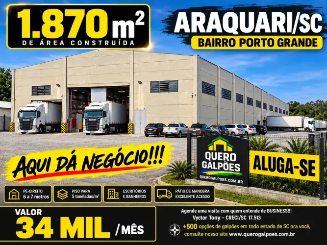Galpões de 1.870 m2 Araquari sc Bairro Porto Grande