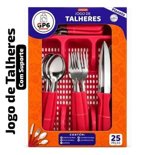 Jogo de talheres com suporte vermelho de 25 peças da marca GPX.