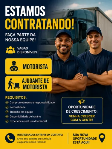 Contrata-se Motorista e Ajudante - Início Rápido