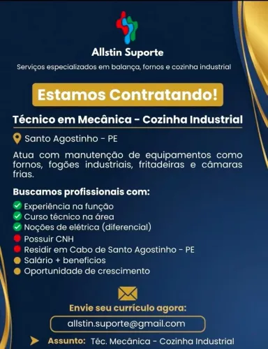 VAGA PARA TÉCNICO EM MECÂNICA