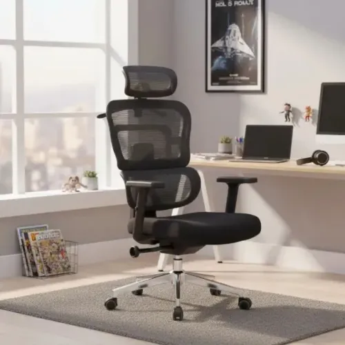 Cadeira Presidente Tela Ares Giratória Preta Conforto Ergonômico Alto Desempenho 30063